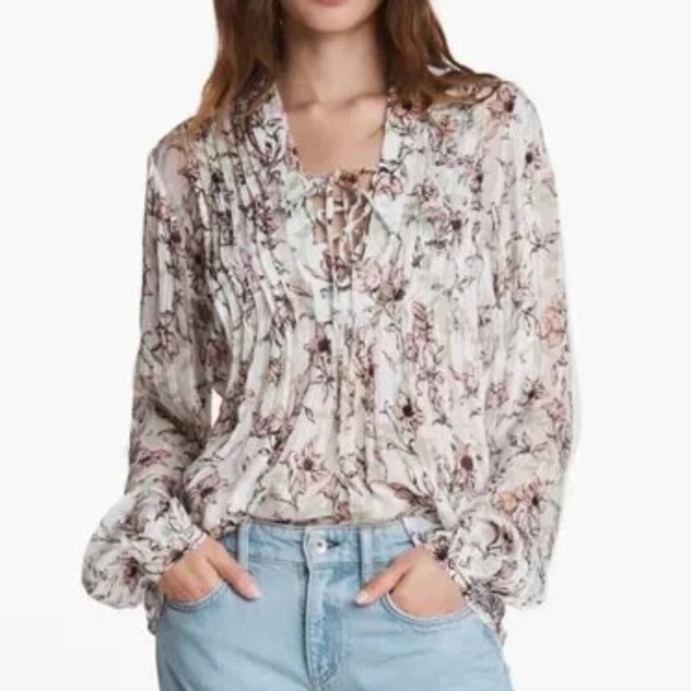 Rag & Bone Sachi Floral Print Long Sleeve Blouse Top Green/White - XS - NWT